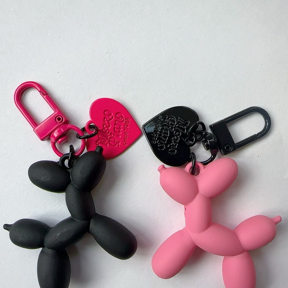 SET OF 2 Pink and Black Balloon Dog Keychain Bag Charms